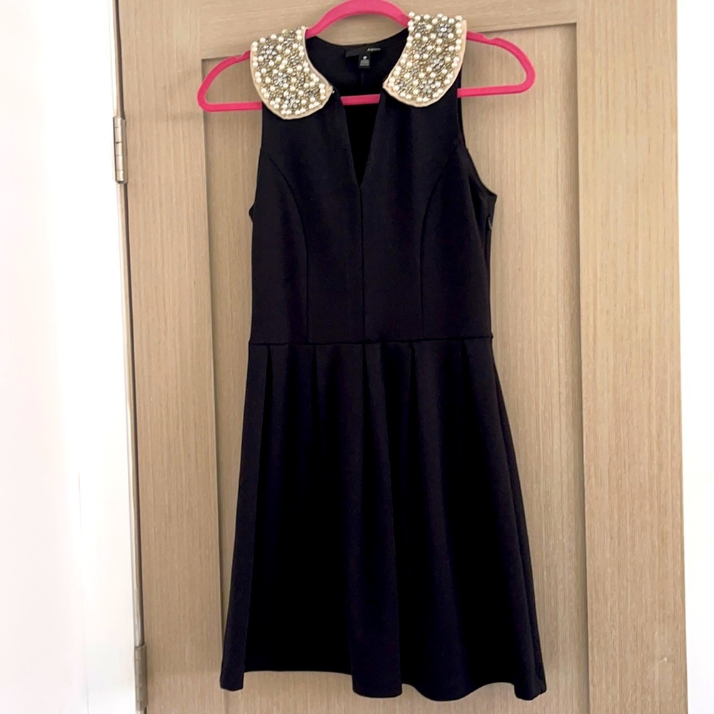 Aqua (Bloomingdales) black dress with pearl neck